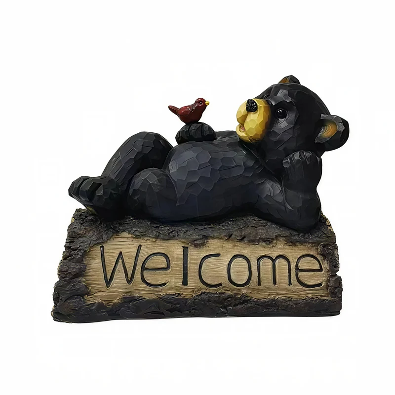 BEAR WITH CARDINAL™ – WELCOME SIGN GARDEN STATUE – 75619-R