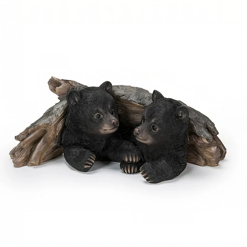 BLACK BEAR CUBS HIDING UNDER LOG™ – HI-LINE EXCLUSIVE GARDEN FIGURINE – 87957-E