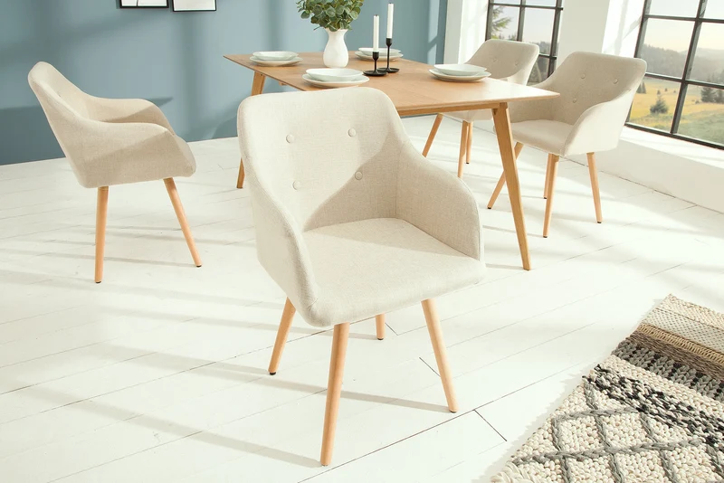 Lot de 2x chaises design rétro SCANDINAVIA MEISTERSTÜCK beige avec accoudoir