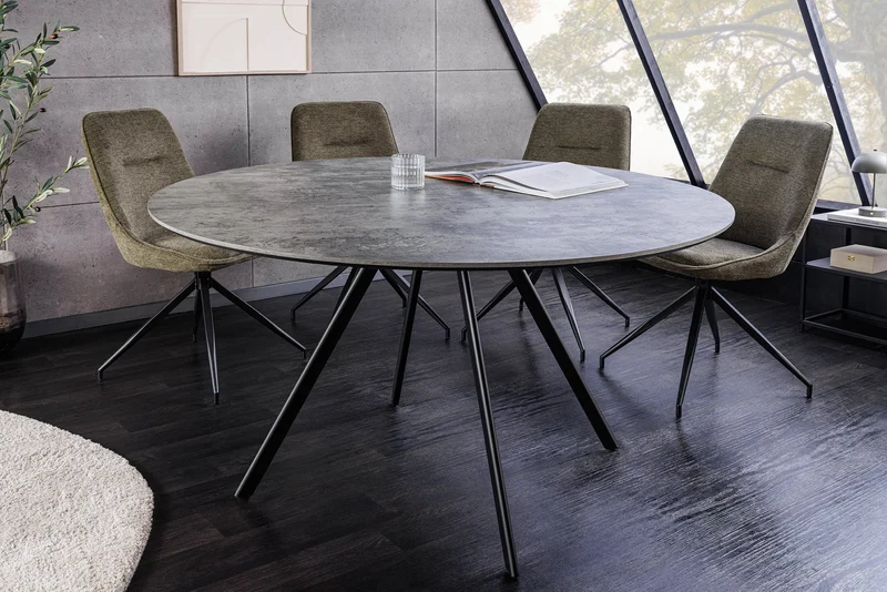 Table à manger ronde ATELIER 120cm béton gris design métal noir