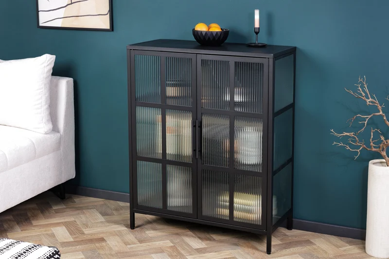 Vitrine industrielle DURA STEEL 80cm métal noir verre nervuré
