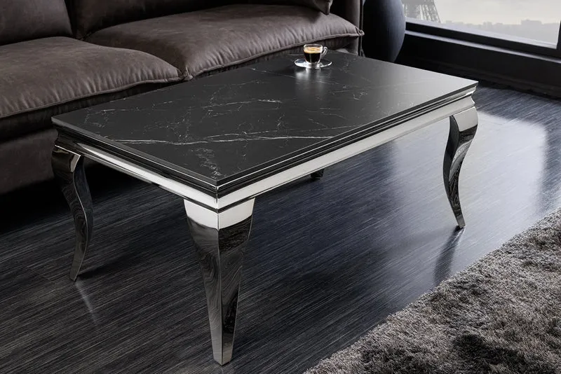 Table basse design MODERN BAROQUE 100cm marbre céramique chrome anthracite noir