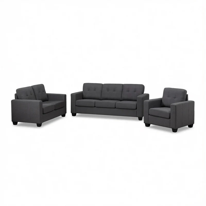 CANTERA CHARCOAL™ – CONTEMPORARY LINEN SOFA SET – T1173