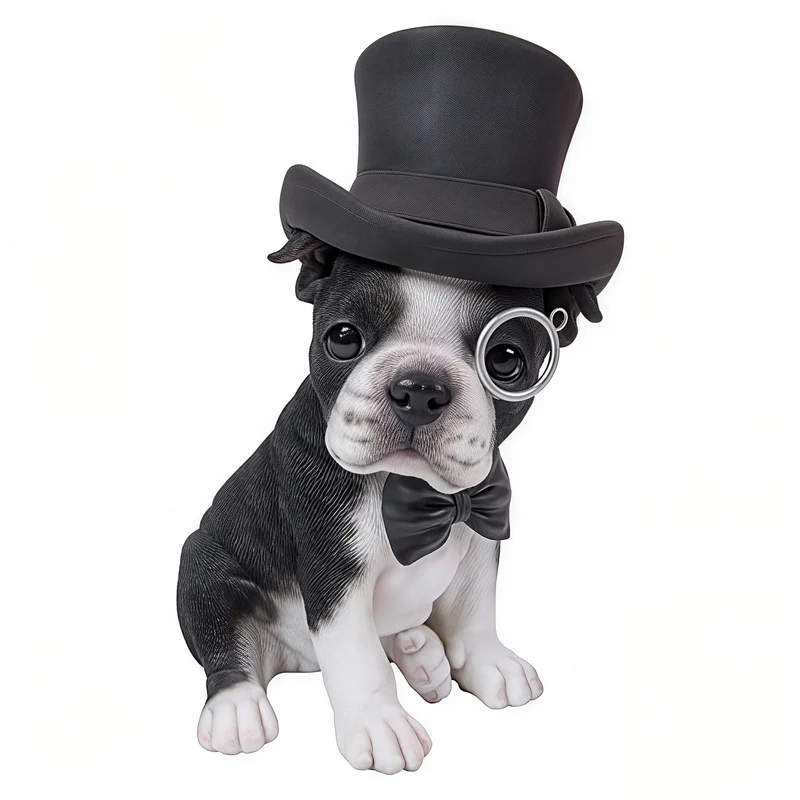BOSTON TERRIER™ – TOP HAT, SPECTACLE & BOW TIE STATUE – 87702-B