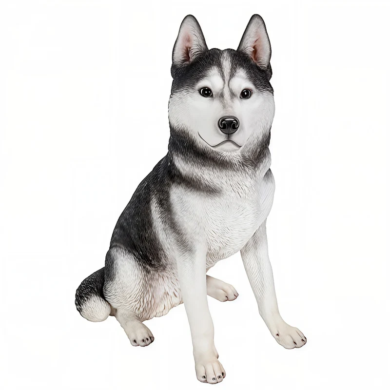 SIBERIAN HUSKY™ – LARGE BLACK & WHITE SITTING DOG STATUE – 87986-B