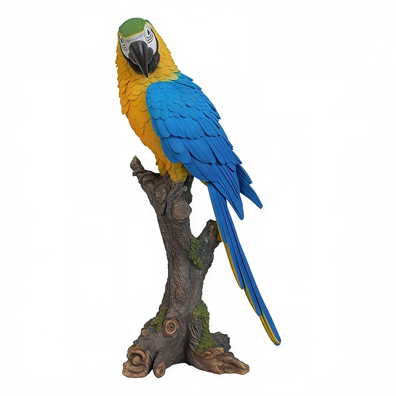 BLUE & YELLOW PARROT ON BRANCH™ – TROPICAL POLYRESIN STATUE – 87814-B