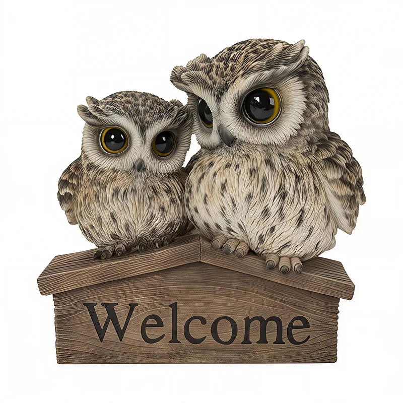 MOTHER & BABY OWL™ – WELCOME SIGN GARDEN STATUE – 87717-G