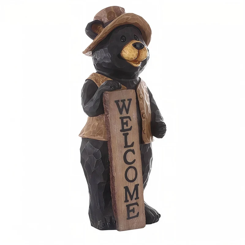 BEAR STANDING™ – WELCOME SIGN GARDEN STATUE – 75619-A