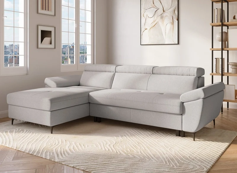 Canapé d'angle convertible en tissu beige MONICA - Angle gauche