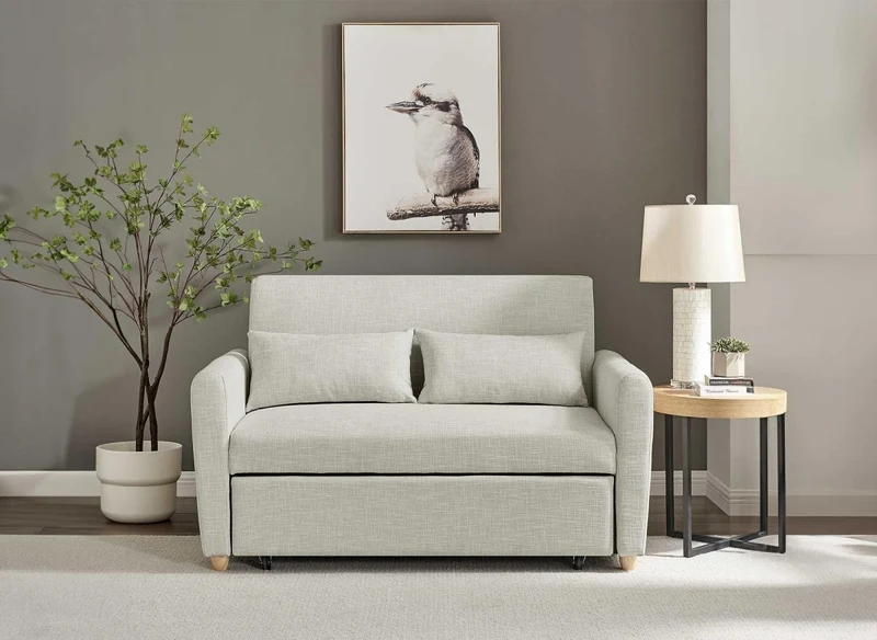 Canapé convertible 3 places en tissu beige KALAYA