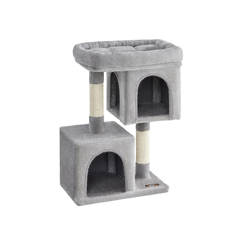 Arbre à chat colonne avec 2 niches confortables 49 x 32 x 74 cm en panneau d’aggloméré gris clair 12_0008086