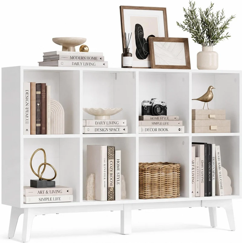 Bibliothèque étagère de rangement moderne salon bureau 119,6 x 24 x 77 cm design épuré en MDF blanc 12_0013095