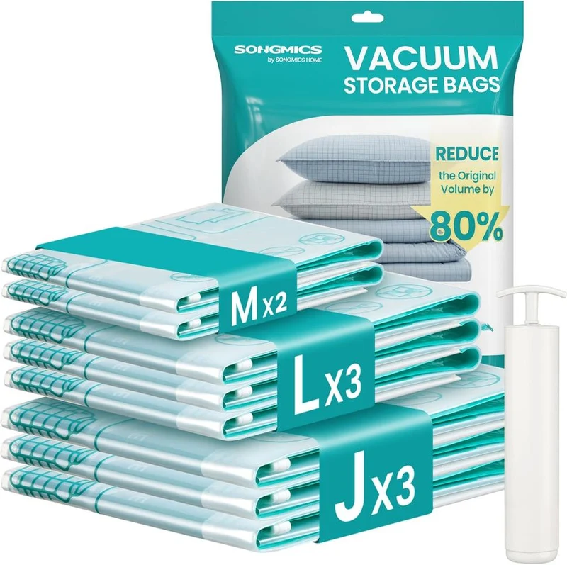 Lot de 6 housses de rangement sous vide taille M 70 x 50 cm réutilisables gain de place pour vêtements placard en plastique transparent 12_0013057