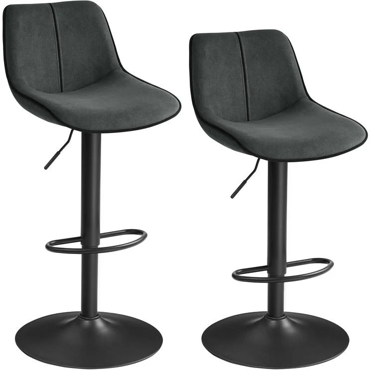 Lot de 2 tabourets de bar pivotants réglables hauteur 49,5 x 45 x 88,5-109,5 cm assise ergonomique style moderne en velours gris anthracite 12_0012977