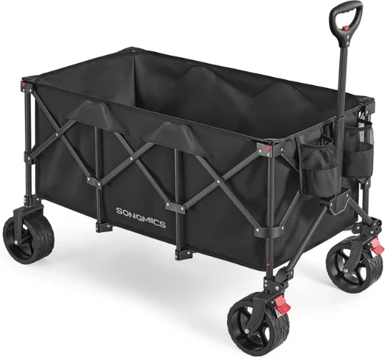 Chariot pliable pratique extérieur 52 x 100 x 98 cm capacité 200 L 4 roues amovibles style moderne en plastique noir 12_0012476