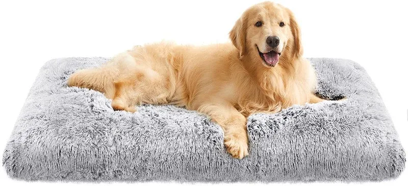 Panier pour chien moelleux lavable 122 x 74 cm épaisseur 10 cm ambiance cosy en tissu peluche gris clair 12_0011039