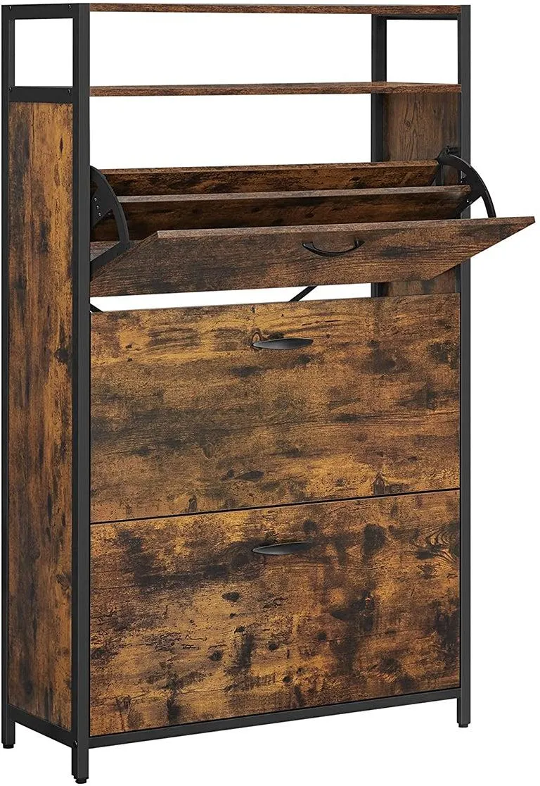 Meuble à chaussures avec 3 abattants pour entrée 80 x 30 x 130 cm capacité 15-24 paires en panneau d'aggloméré marron 12_0010947