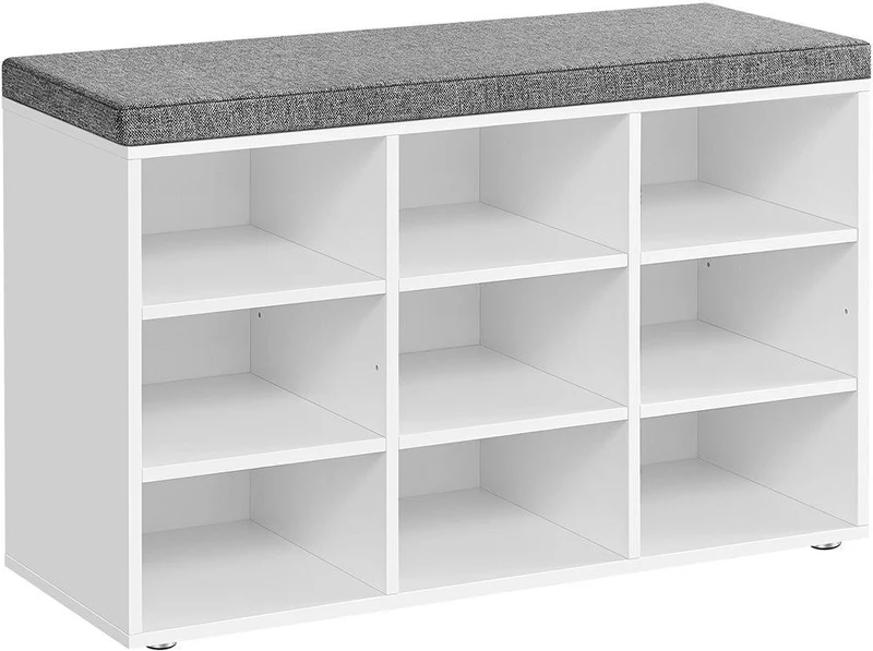 Banc à chaussures meuble d’entrée 30,3 x 78,5 x 48 cm assise confortable style rustique en aggloméré blanc 12_0010077