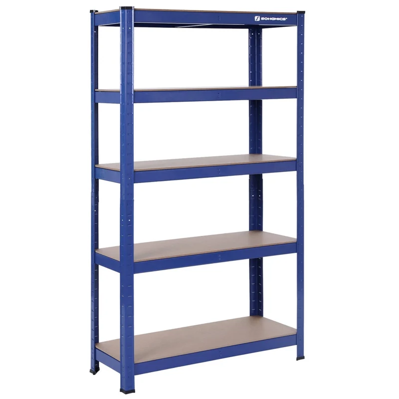 Étagère de rangement clipsable 150 x 75 x 30 cm 5 niveaux capacité 650 kg usage garage bureau en acier bleu 12_0008499