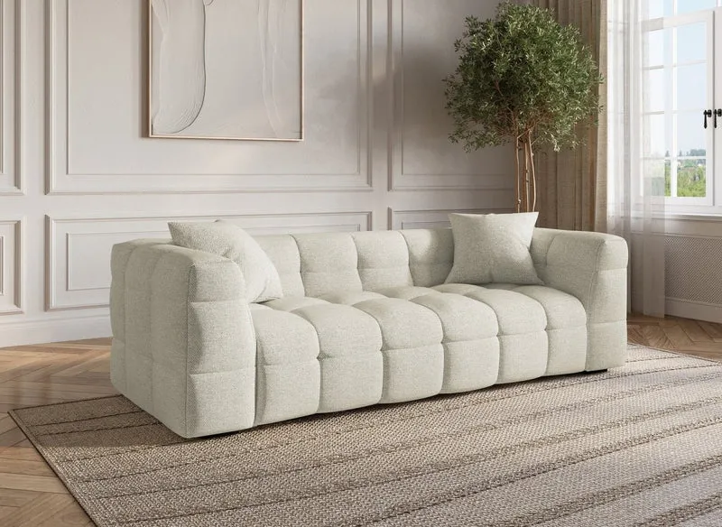 Canapé fixe 3 places en tissu beige BELLA