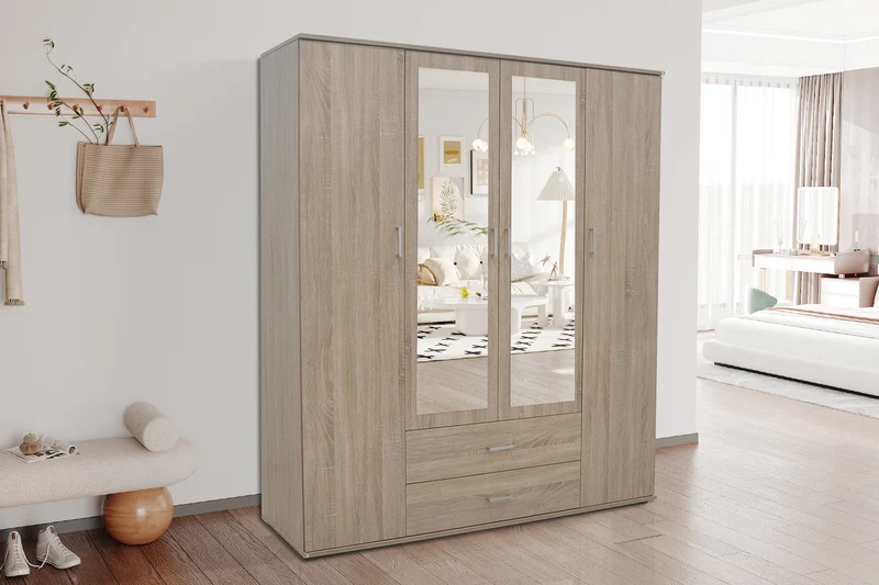 Armoire Marc 4 portes avec 2 miroirs Sonoma