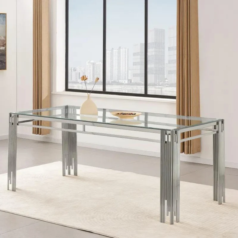 Table à manger Flute Argent verre Transparent