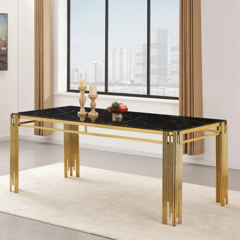 Table à manger Flute Or Marbre noir