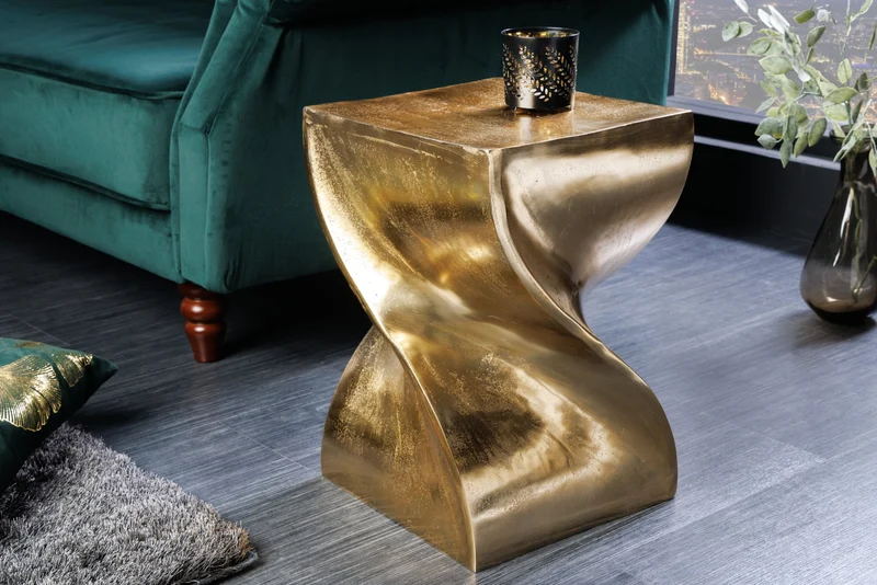 Table d'appoint sculpturale TWIST 45cm en aluminium doré tabouret fait main table de chevet