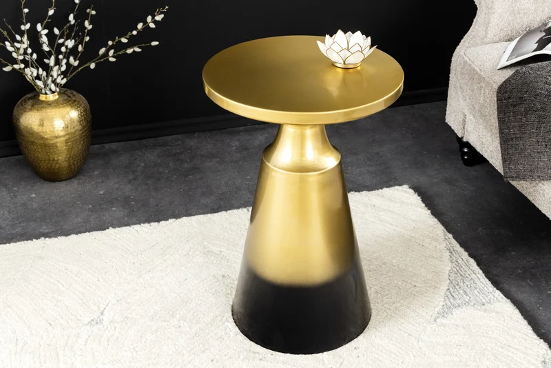 Table d'appoint design ABSTRACT 60cm métal doré patiné brossé guéridon rond fait main
