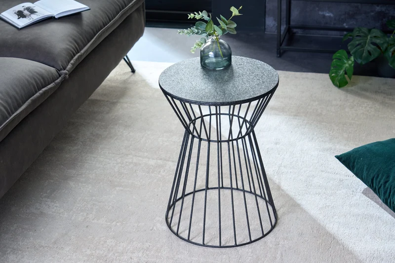 Table d'appoint ronde VARIATION 45cm structure métal noir fer fait main