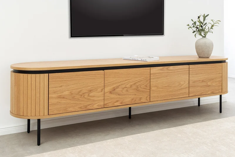 Meuble TV moderne ATELIER 200cm chêne naturel meuble bas en métal noir
