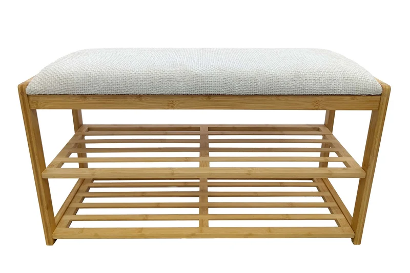 Banc à chaussures élégant ZEN-BO Banc étagère en bambou beige naturel 80 cm avec espace de rangement