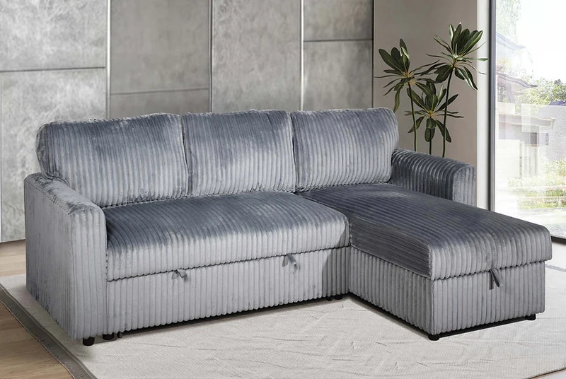 VELORIA NOIR™ – GREY CORDUROY SOFA BED SECTIONAL – IF-9025
