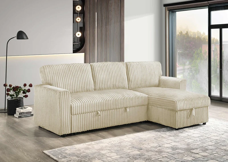 VELORIA™ – CREAM CORDUROY SOFA BED SECTIONAL – IF-9026