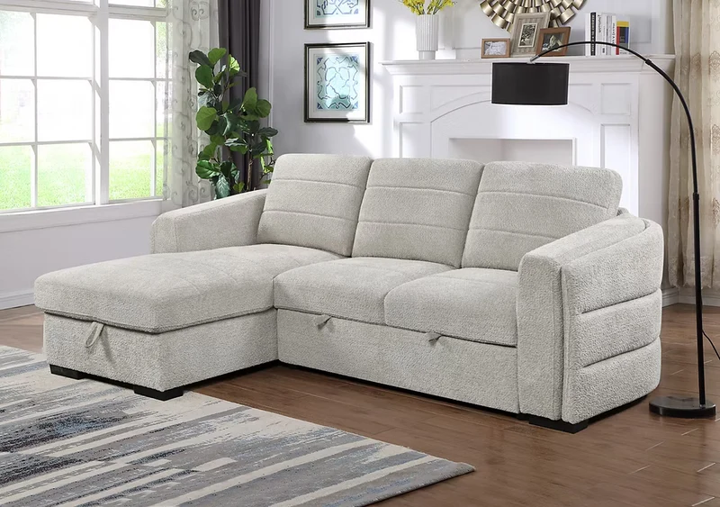 SORELLE™ – LIGHT GREY BOUCLÉ SOFA BED SECTIONAL – IF-9086