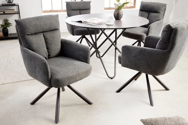 Lot de 2x chaises pivotante rétro BIG GEORGE grise avec accoudoirs et rembourrage à ressorts Bonnell