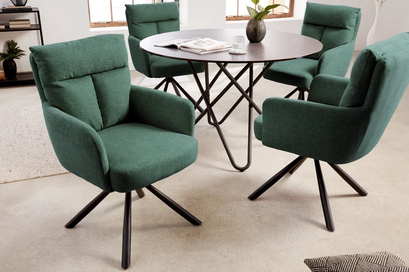 Lot de 2x chaises pivotante rétro BIG GEORGE verte avec accoudoirs et rembourrage à ressorts Bonnell