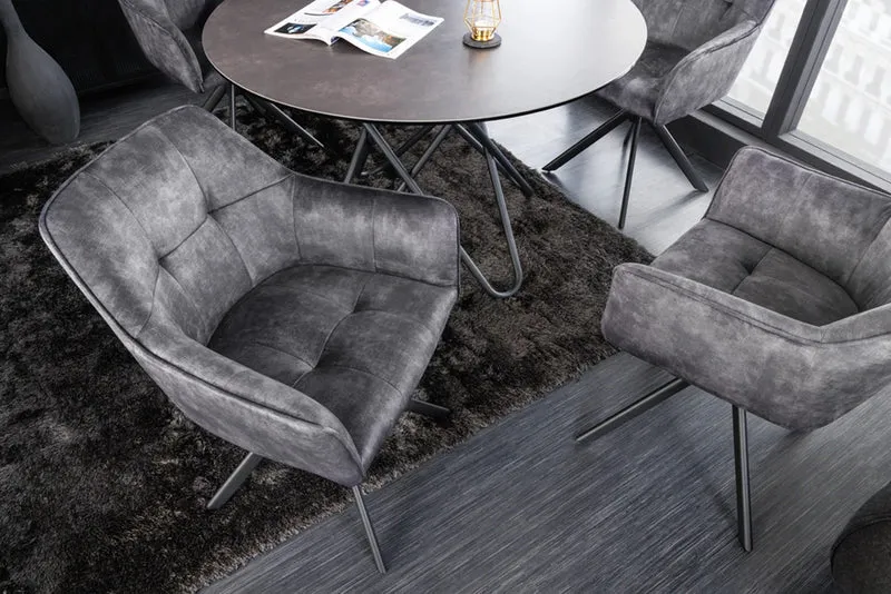 Lot de 2x chaises design LOFT en velours gris foncé pivotante structure métal noir avec accoudoirs