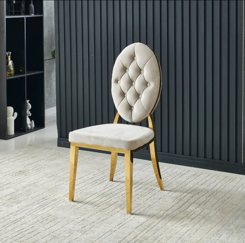 Chaise Ova Or velours taupe Style Médaillon Capitonné