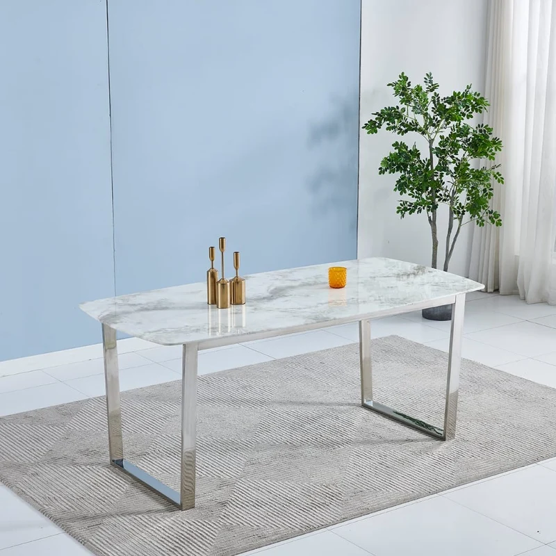 Table à manger Lola Argent Marbre Blanc