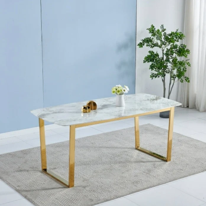 Table à manger Lola Or marbre blanc