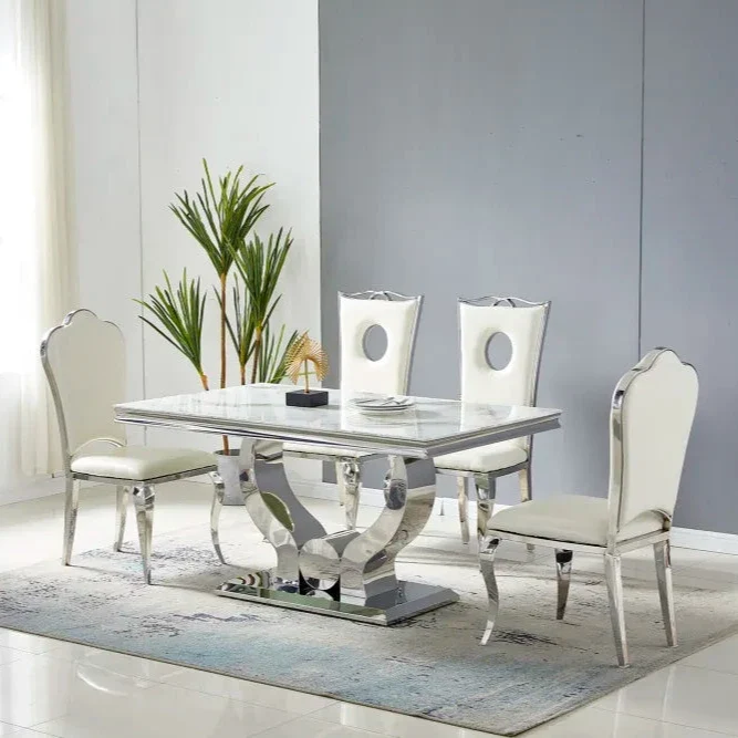 Table à manger Trofy Argent Marbre Blanc