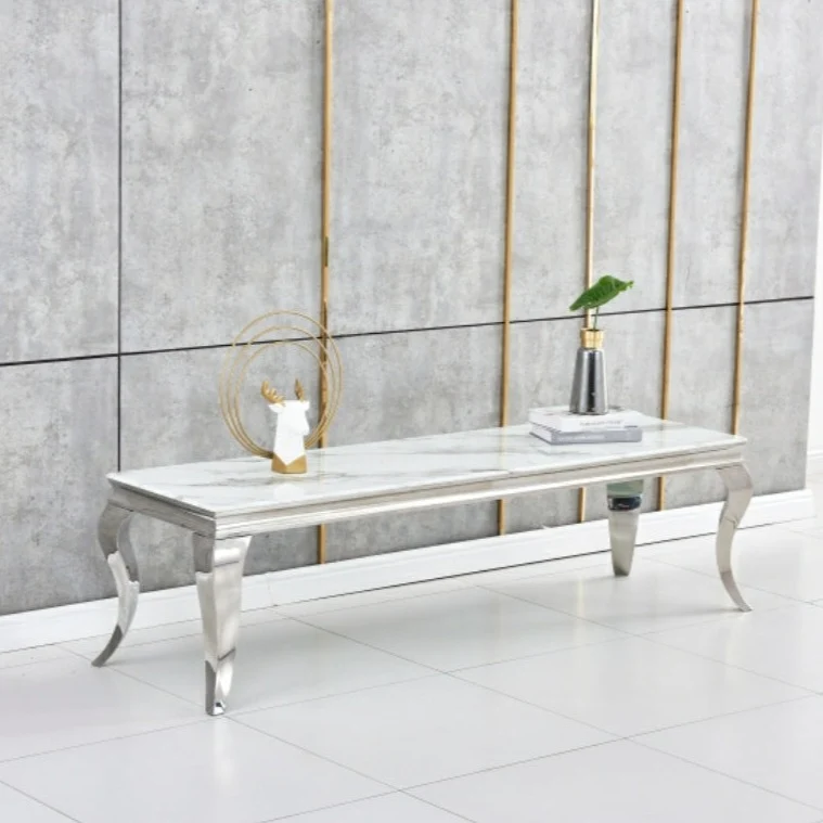 Meuble TV Nansouty Argent Marbre blanc