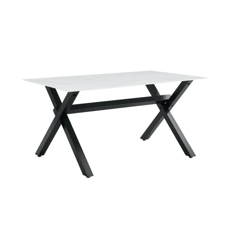 Table à manger IXE pieds en métal noir marbre blanc