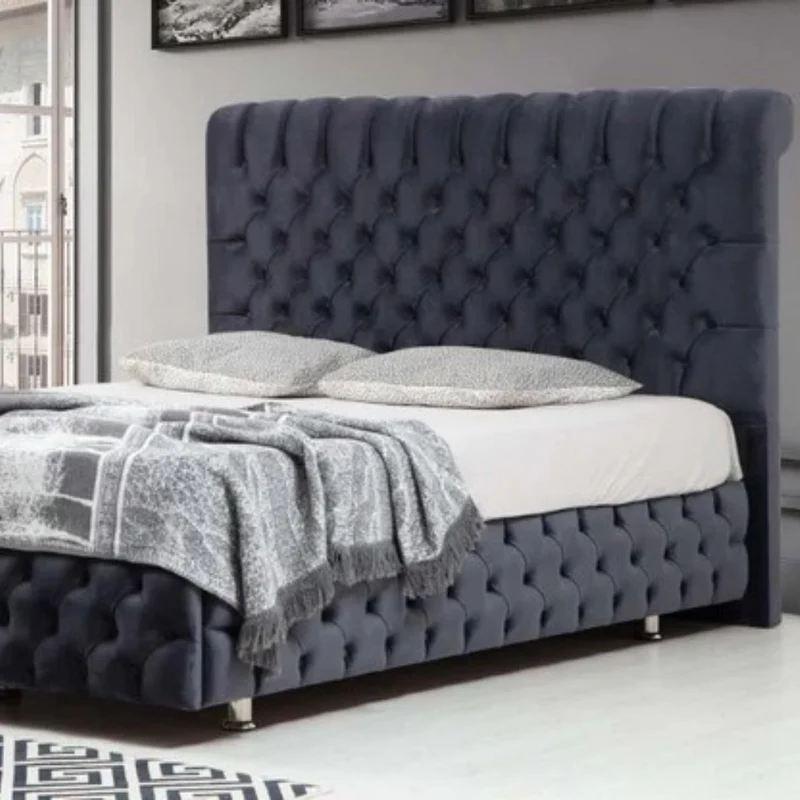 Lit coffre capitonné Luna velours gris Anthracite