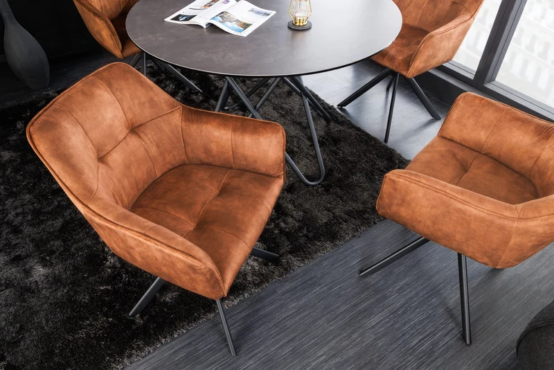 Lot de 2x chaises design LOFT en velours marron rouille pivotante structure en métal noir avec accoudoirs