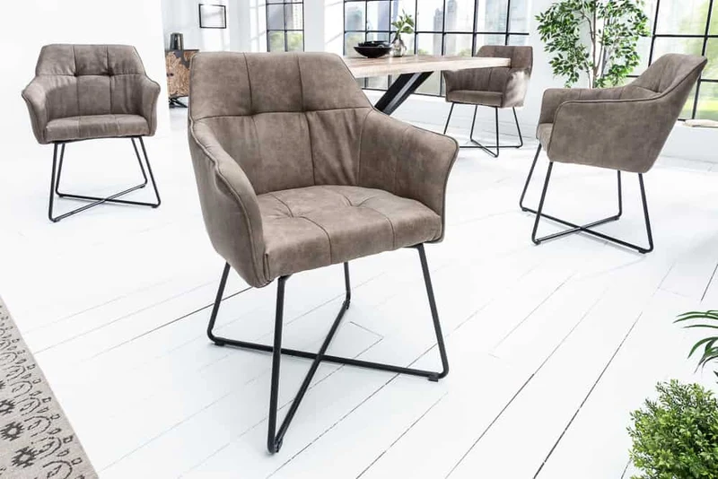 Lot de 2x chaises design exclusive LOFT microfibre vintage taupe avec accoudoir