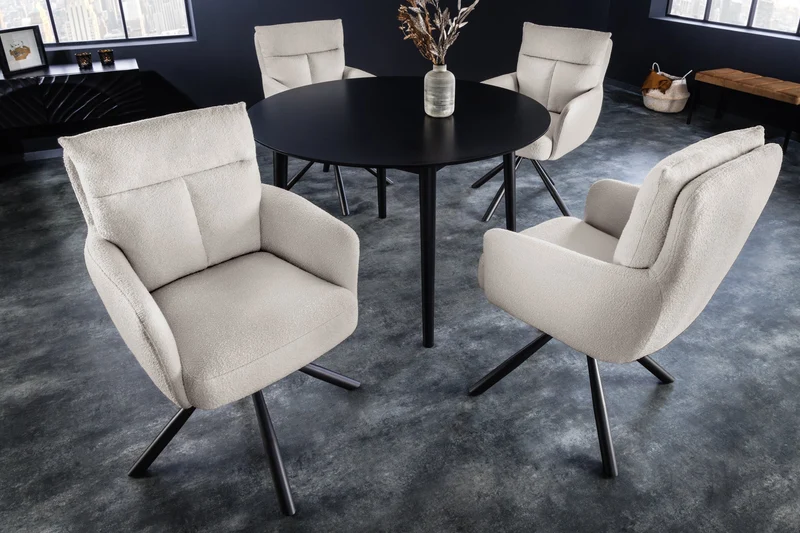 Lot de 2x chaises rétro pivotante BIG GEORGE grège Accoudoirs Bouclé Noyau ressorts Bonell