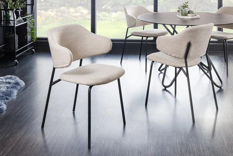 Lot de 2x chaises design VOGUE grège Bouclé pieds métal noir