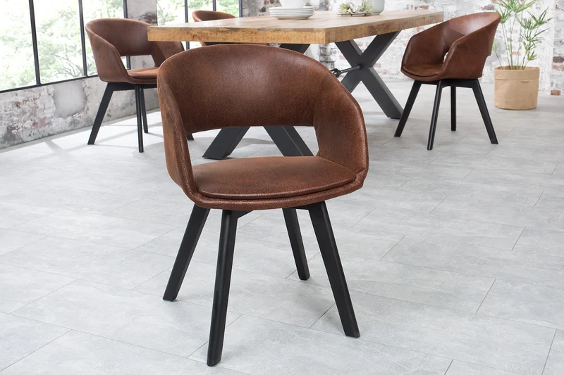 Lot de 2x chaises design NORDIC STAR marron antique microfibre bois massif tapissée noire avec accoudoirs